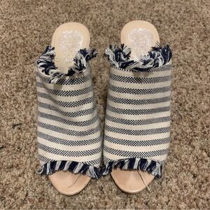 Vince Camuto Olesia Fringe Stripe Canvas Mules
